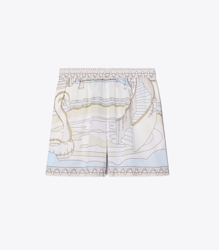 Tory Burch designer strandmode Bedruckte Camp Shorts in The Pool Beige front