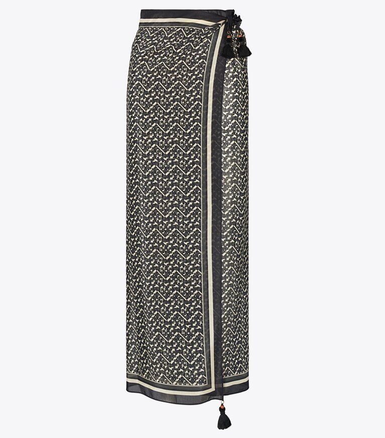 Tory Burch designer strandmode Bedruckter Pareo in Black Prismatic T Monogram Small front