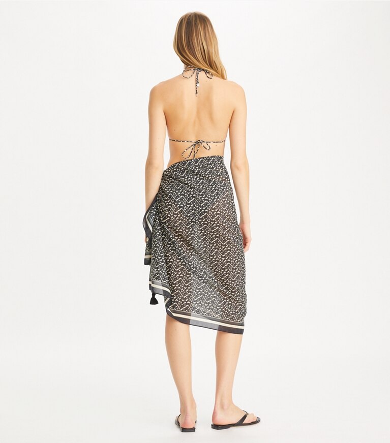 Tory Burch designer strandmode Bedruckter Pareo in Black Prismatic T Monogram Small front