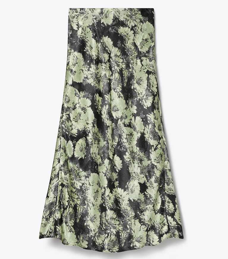 Tory Burch designer unterteile Bedruckter Satinrock in Green Pixel Floral front