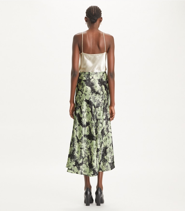 Tory Burch designer unterteile Bedruckter Satinrock in Green Pixel Floral front