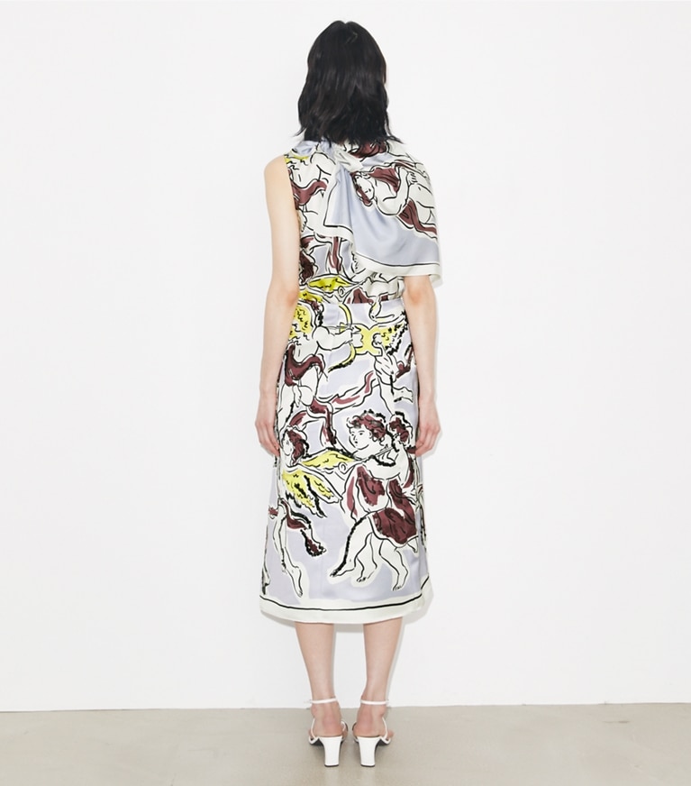 Tory Burch designer unterteile Bedruckter Satinrock in Lilac Cherubs on model back