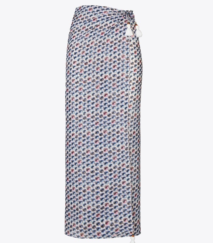Tory Burch designer strandmode Bedruckter Seidenpareo in Blue Candy Dots front