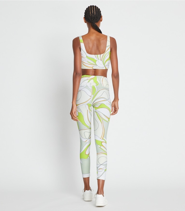Tory Sport designer sport bhs Bedruckter Sport-BH mit U-Ausschnitt in Chartreuse Twisty Flower front