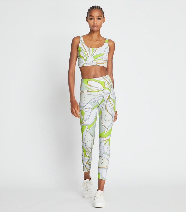 Tory Sport designer sport bhs Bedruckter Sport-BH mit U-Ausschnitt in Chartreuse Twisty Flower front