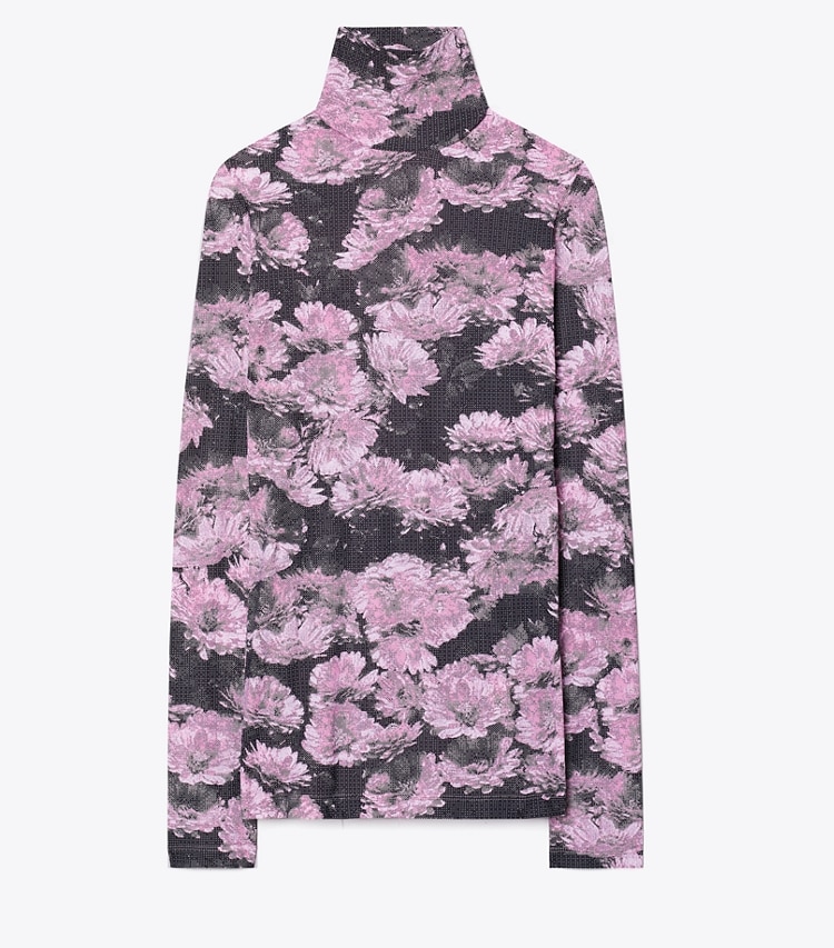 Tory Sport designer oberteile Bedruckter Stehkragenpullover aus Jersey in Pink Pixel Floral front