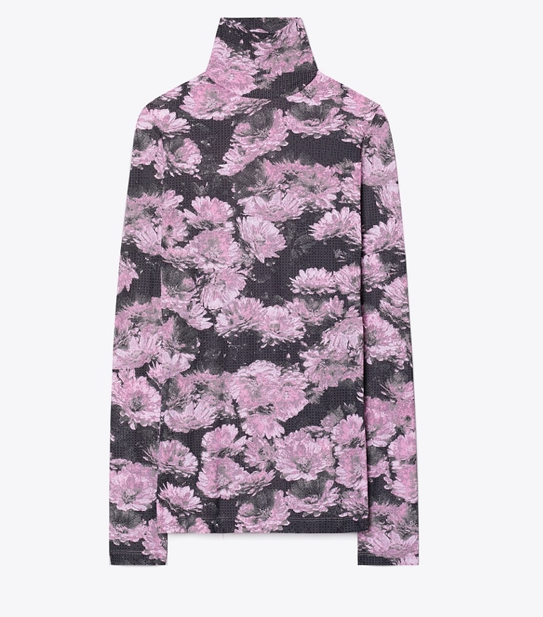 Tory Sport designer oberteile Bedruckter Stehkragenpullover aus Jersey in Pink Pixel Floral front