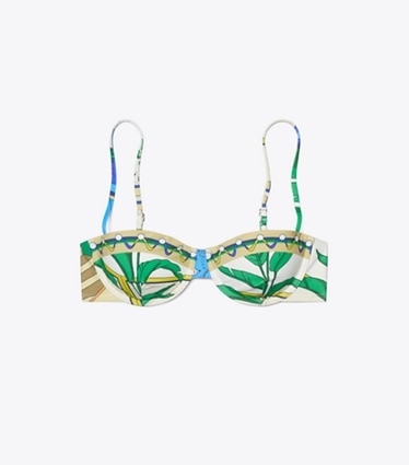 Tory Burch designer bikinis Bedrucktes Bikinioberteil in The Pool Blue front