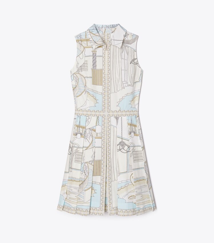Tory Burch designer kleider Bedrucktes Golfkleid in The Pool Beige front