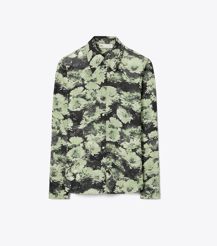 Tory Burch designer oberteile Bedrucktes Hemd aus Viskose in Green Pixel Floral front