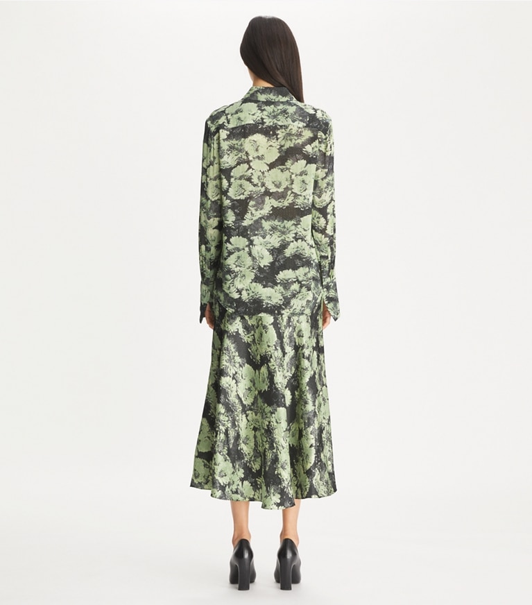 Tory Burch designer oberteile Bedrucktes Hemd aus Viskose in Green Pixel Floral front