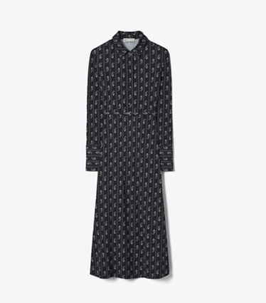 Tory Burch designer kleider Bedrucktes Hemdkleid aus Jersey in Medium Navy Pajama Print front