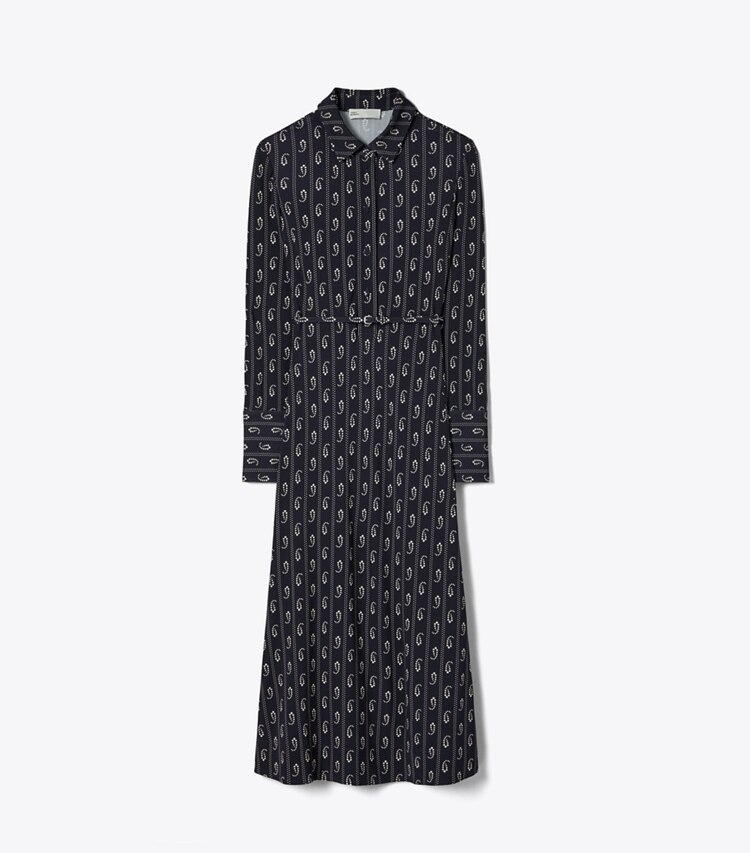 Tory Burch designer kleider Bedrucktes Hemdkleid aus Jersey in Medium Navy Pajama Print front