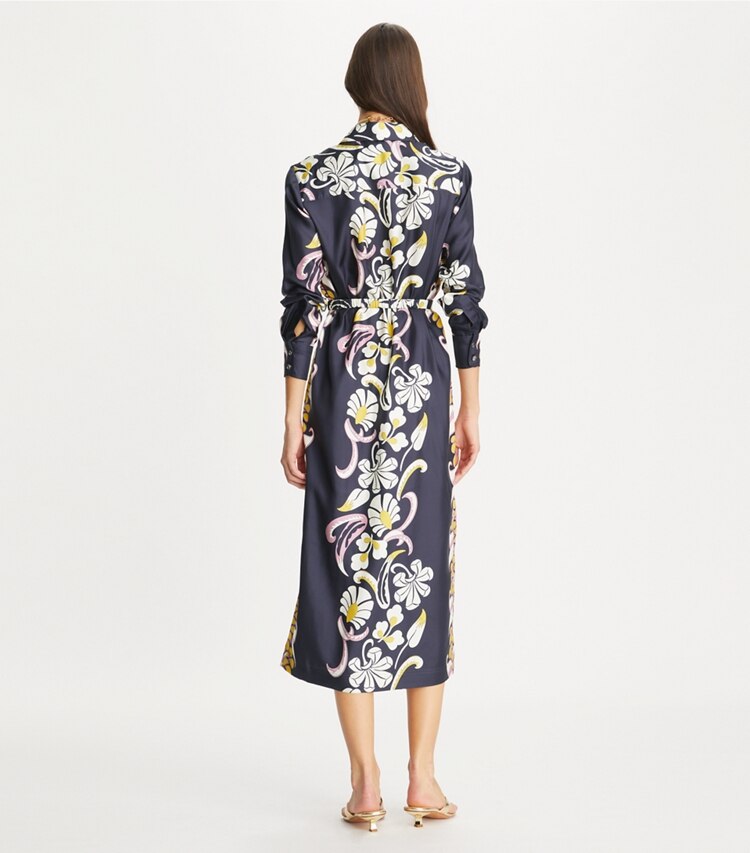 Tory Burch designer kleider Bedrucktes Hemdkleid aus Seidentwill in Pink Tropical Border on model back