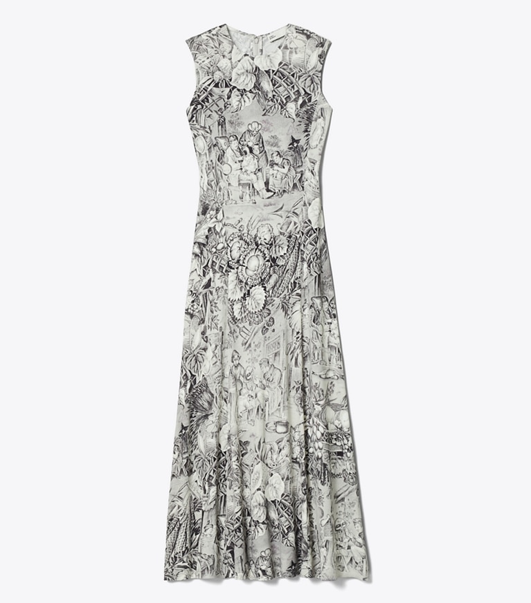 Tory Burch designer kleider Bedrucktes Jerseykleid in Grey Alien front