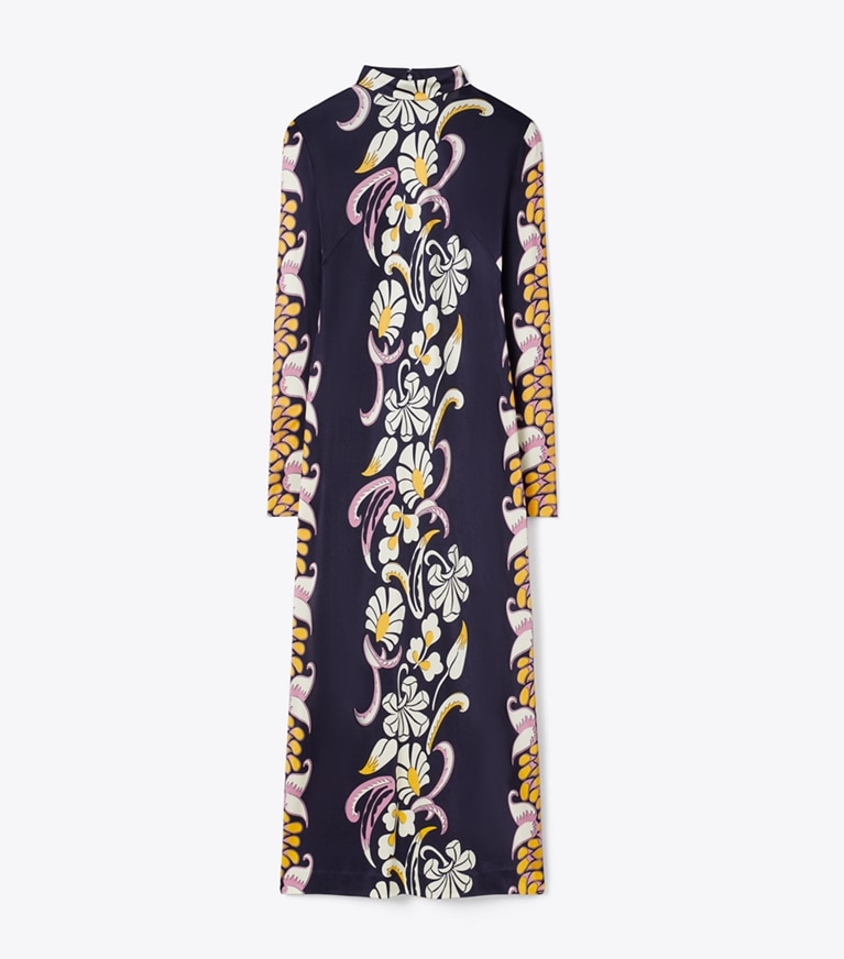 Tory Burch designer kleider Bedrucktes Jerseykleid mit Stehkragen in Pink Tropical Border front
