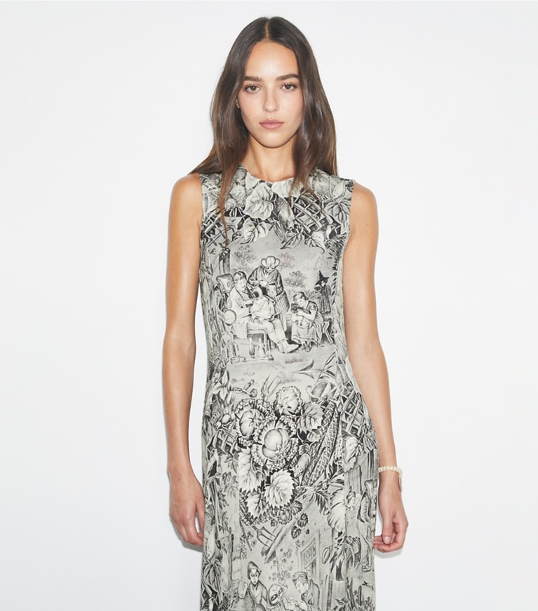 Tory Burch designer kleider Bedrucktes Jerseykleid in Grey Alien front