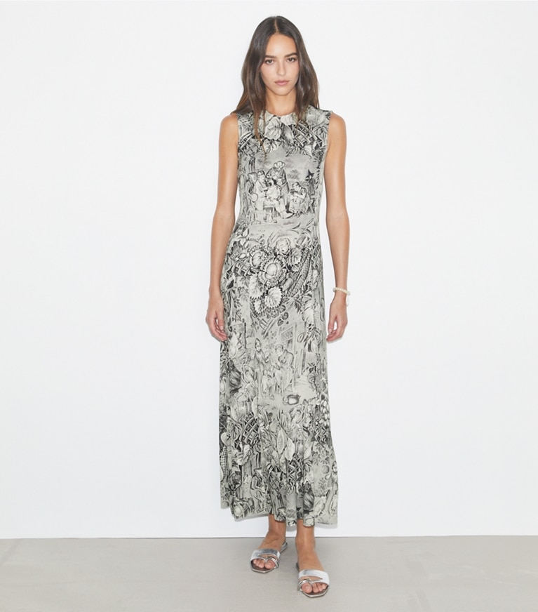 Tory Burch designer kleider Bedrucktes Jerseykleid in Grey Alien front