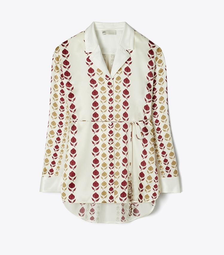 Tory Burch designer oberteile Bedrucktes Seidenhemd in Neutral Flower Stripe front