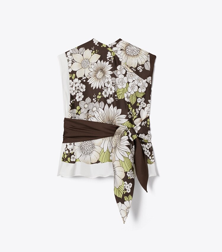 Tory Burch designer oberteile Bedrucktes Seidentop in Brown Floral front