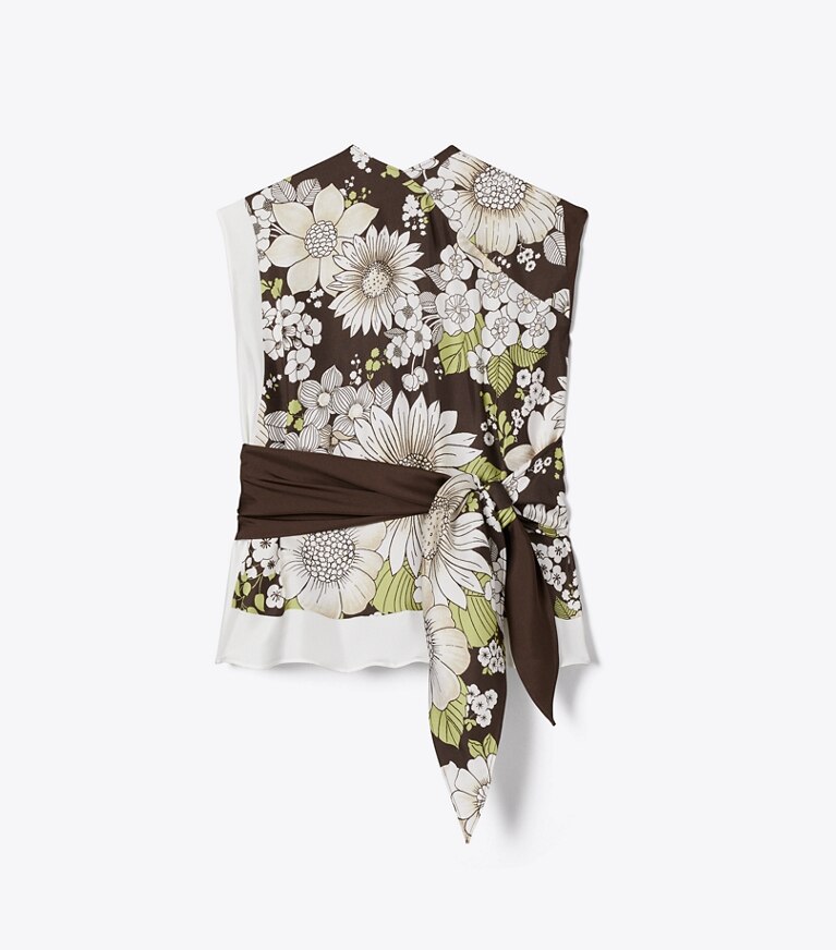 Tory Burch designer oberteile Bedrucktes Seidentop in Brown Floral front