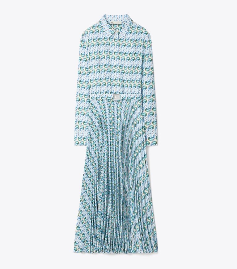 Tory Burch designer kleider Bedrucktes Twillkleid in Blue Glass Swan Allover front