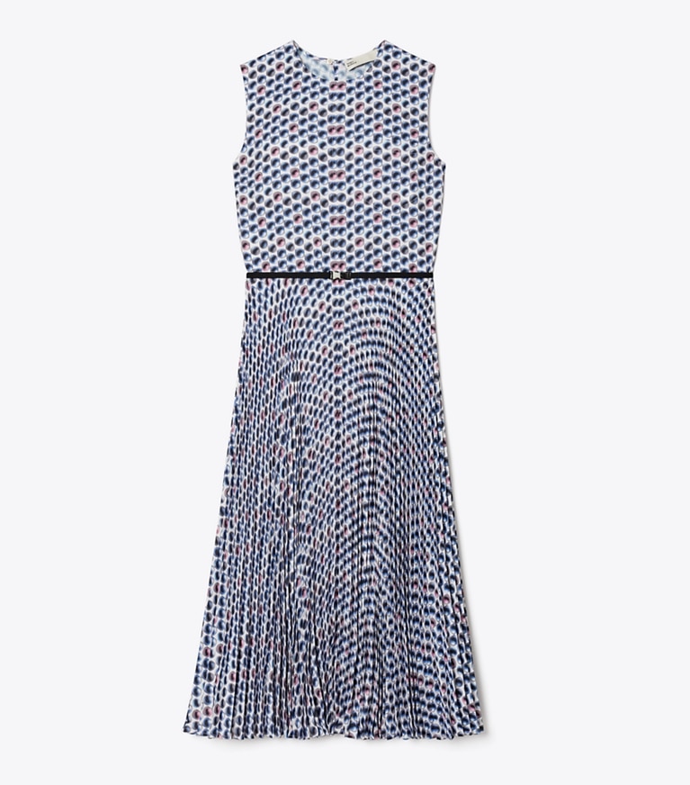 Tory Burch designer kleider Bedrucktes Twillkleid in Blue Candy Dots front