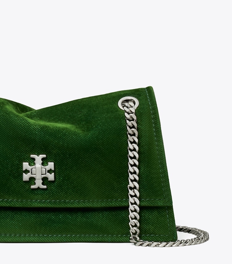 Tory Burch designer schultertaschen Beflockte Mini Kira Schultertasche mit Drehverschluss in Emerald detail