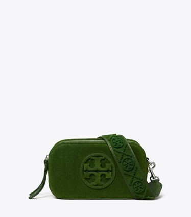 Tory Burch designer crossbody bags Beflockte Mini Miller Crossbody Bag in Emerald front