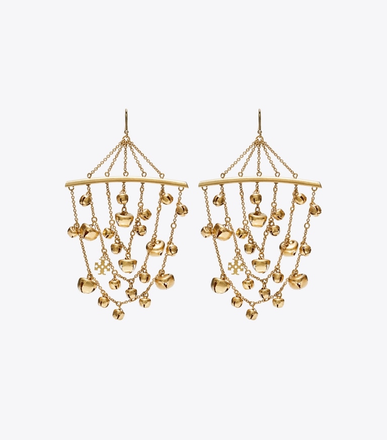 Tory Burch designer earrings Bell Earring in Antique Light Brass front