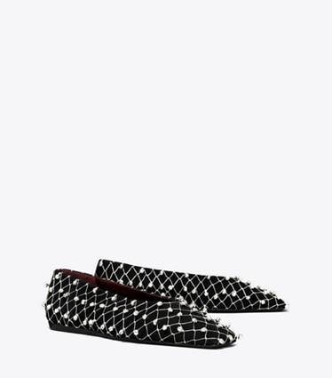 Tory Burch designer flats Bell Flat in PERFECT BLACK angle