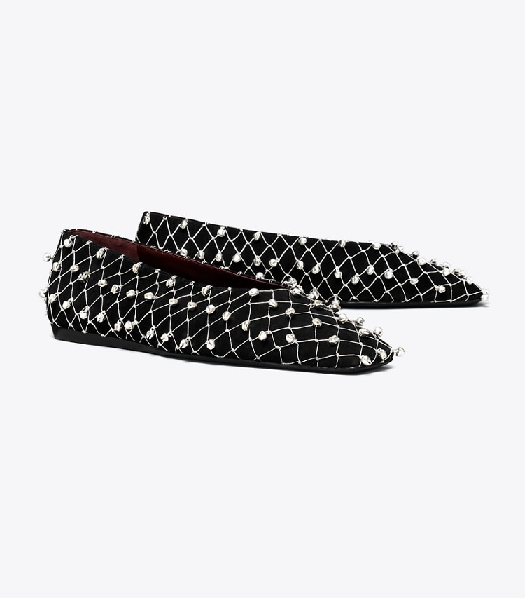 Tory Burch designer flats Bell Flat in PERFECT BLACK angle