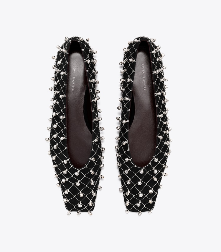 Tory Burch designer flats Bell Flat in PERFECT BLACK overhead