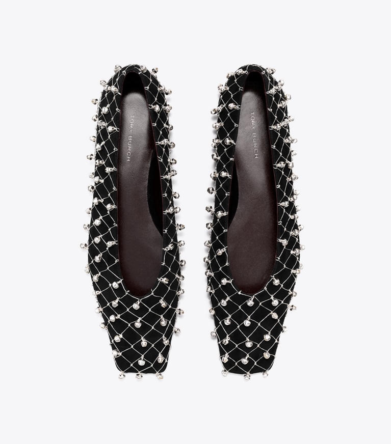 Tory Burch designer flats Bell Flat in PERFECT BLACK angle