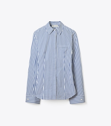 Tory Burch designer tops Bell-Sleeve Cotton Shirt in Blue Stripe front