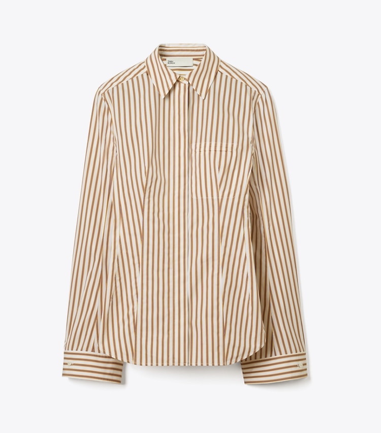 Tory Burch designer tops Bell-Sleeve Cotton Shirt in Yellow Stripe front
