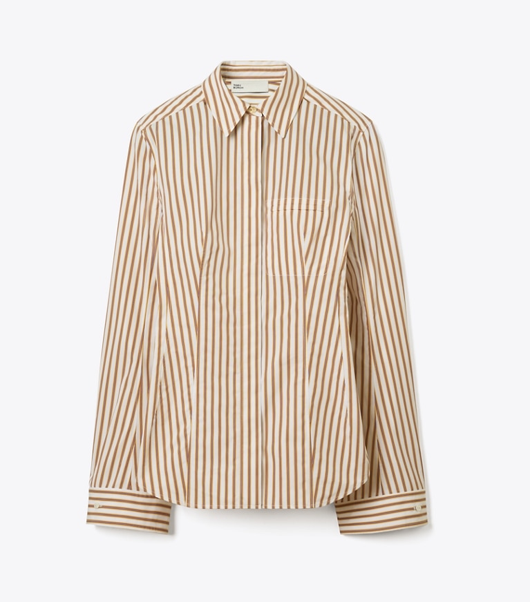 Tory Burch designer tops Bell-Sleeve Cotton Shirt in Yellow Stripe front