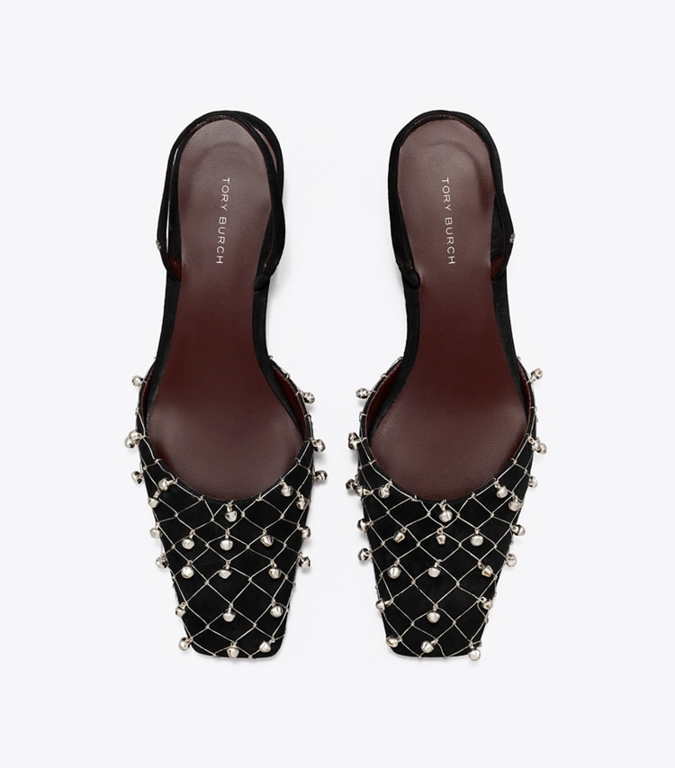 Tory Burch designer heels Bell Slingback in PERFECT BLACK overhead