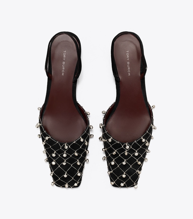 Tory Burch designer heels Bell Slingback in PERFECT BLACK angle