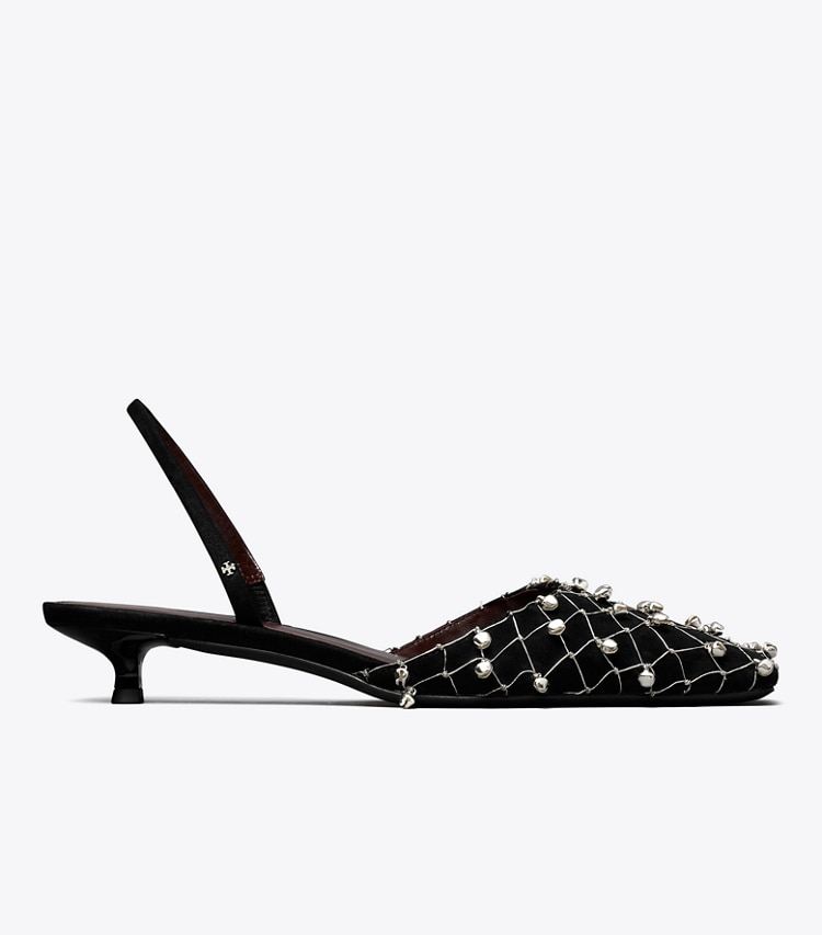 Tory Burch designer heels Bell Slingback in PERFECT BLACK side