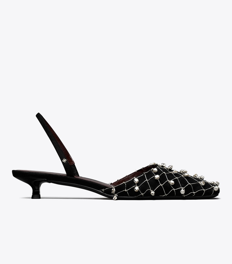 Tory Burch designer heels Bell Slingback in PERFECT BLACK angle