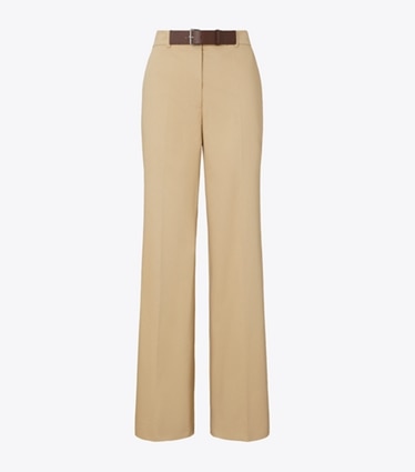 Tory Burch designer bottoms Belted Cotton Pant in Khaki front