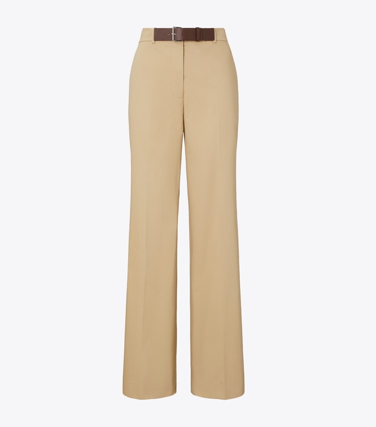 Tory Burch designer bottoms Belted Cotton Pant in Khaki front