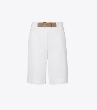 Tory Burch designer bottoms Belted Cotton Shorts in White front