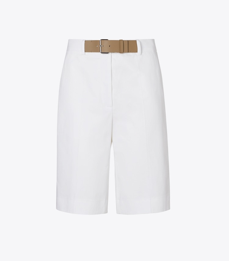 Tory Burch designer bottoms Belted Cotton Shorts in White front