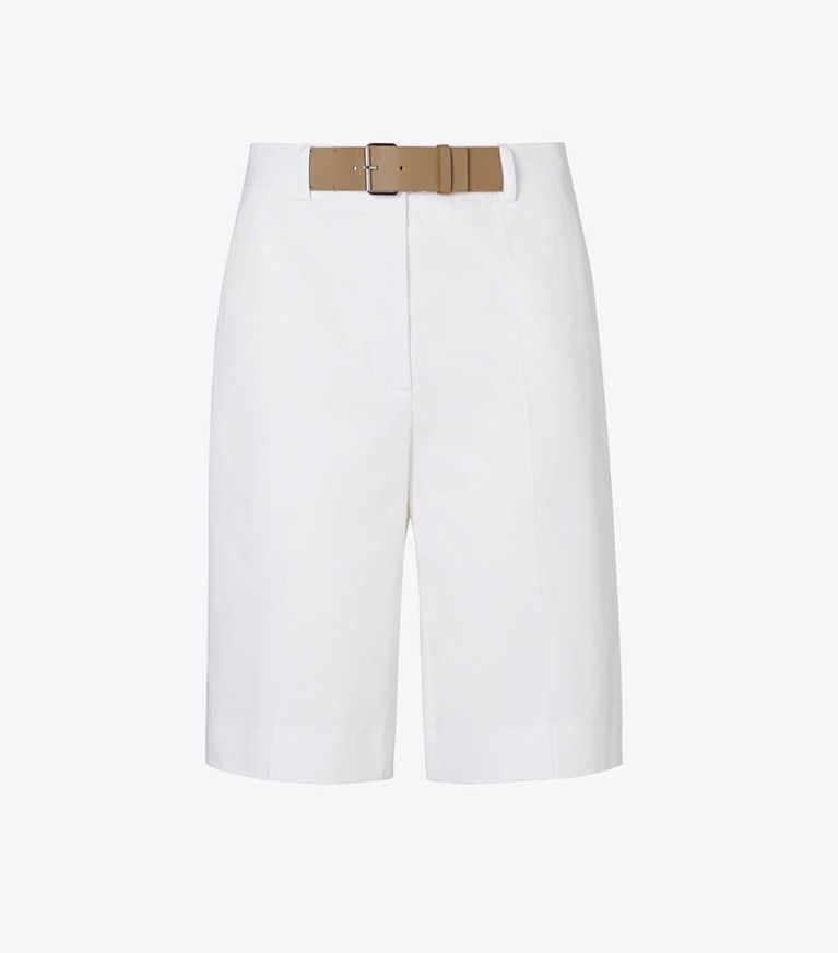 Tory Burch designer bottoms Belted Cotton Shorts in White front