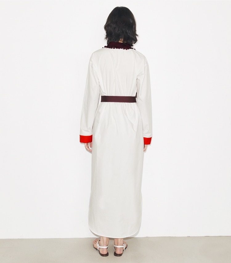 Tory Burch designer coverups Belted Cotton Tunic in White on model back