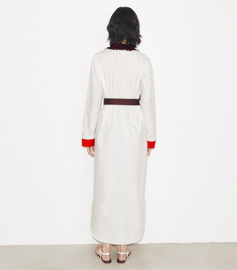 Tory Burch designer coverups Belted Cotton Tunic in White on model back
