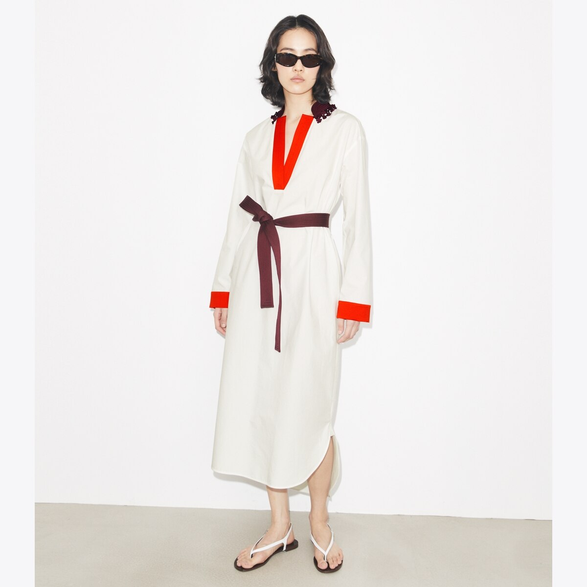 Tory Burch Women's Belted Cotton Tunic in White, size S