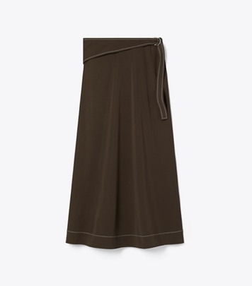 Tory Burch designer bottoms Belted Jersey Skirt in Deep Chocolate front